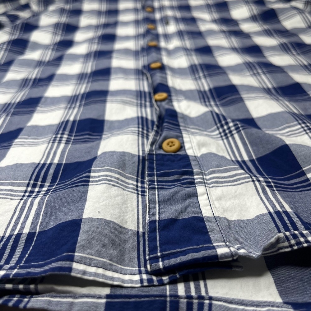 Duluth Trading Co Shirt Mens 2XL Tall Blue White Plaid Cotton Blend Relaxed Fit - Picture 10 of 12
